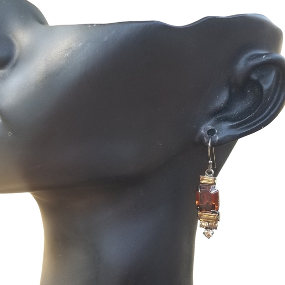 VINTAGE AUTUMN COLORS AUSTRIAN CRYSTAL DROP STYLE HOOK EARRINGS - Picture 5 of 5